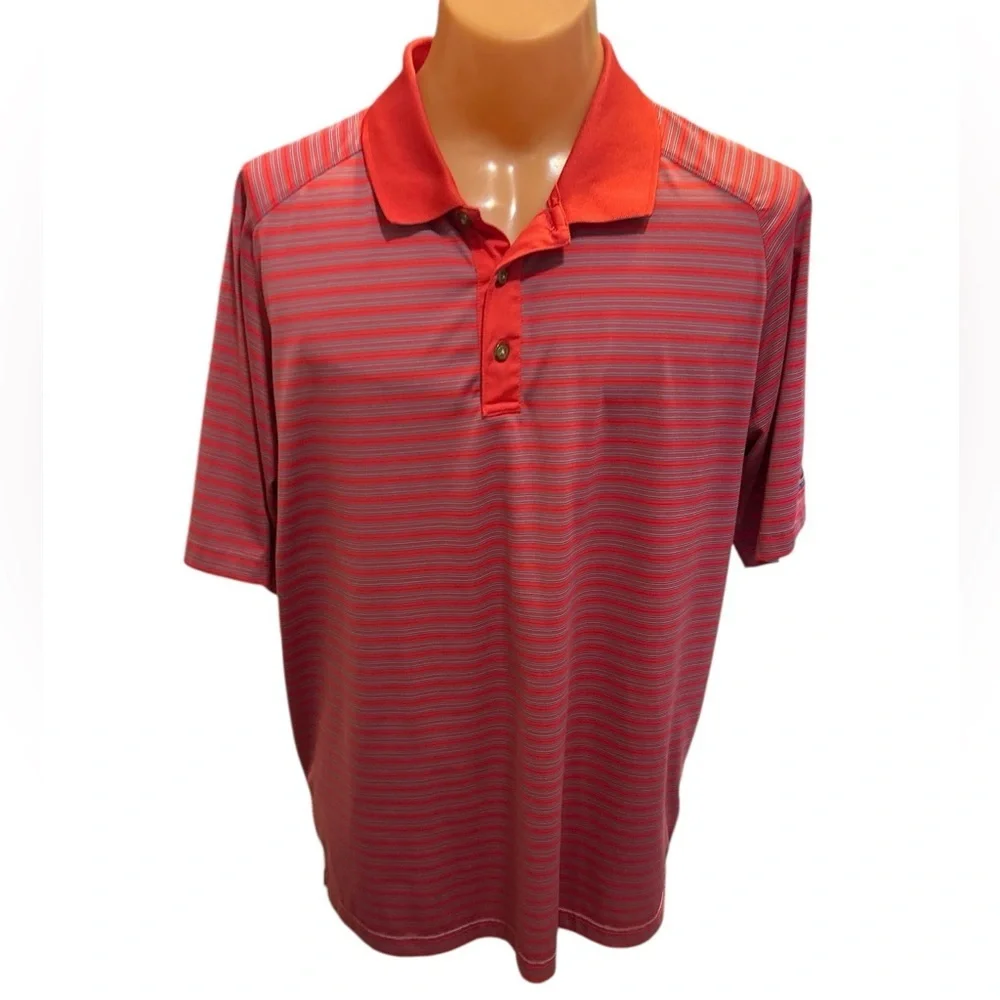 Pebble Beach Golf Shirt Mens XL Red Blue Striped Dry-Luxe Performance Polo Read.